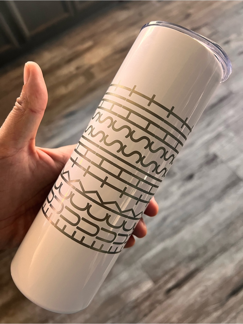 White Stainless Steel Tumbler with Metallic Geometric Print